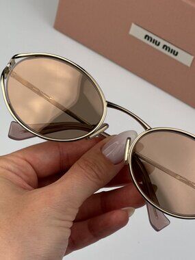 Miu Miu MU52YS ZVN20F BRAND NEW Sunglasses Pink Gold Mirror Silver Oval Unisex
